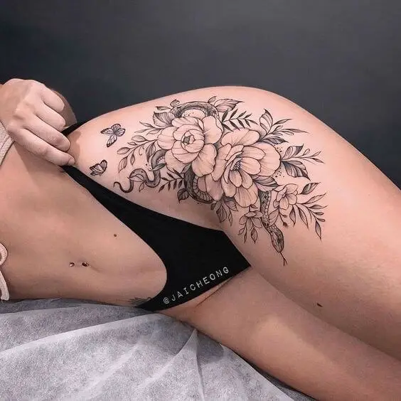Floral Thigh Tattoos 3 26+ Best Thigh Tattoos for Women in 2023