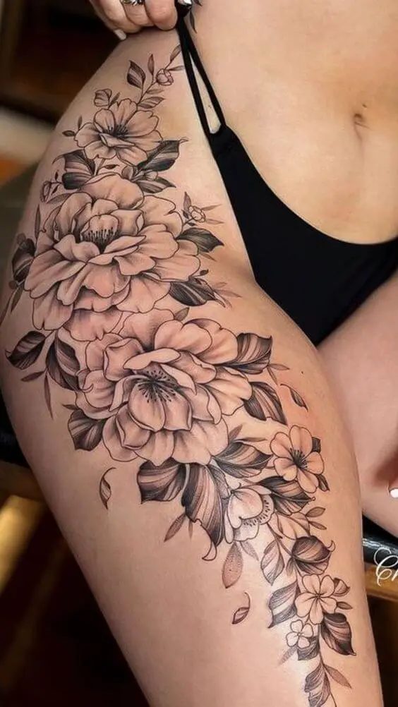 Floral Thigh Tattoos 4 26+ Best Thigh Tattoos for Women in 2023