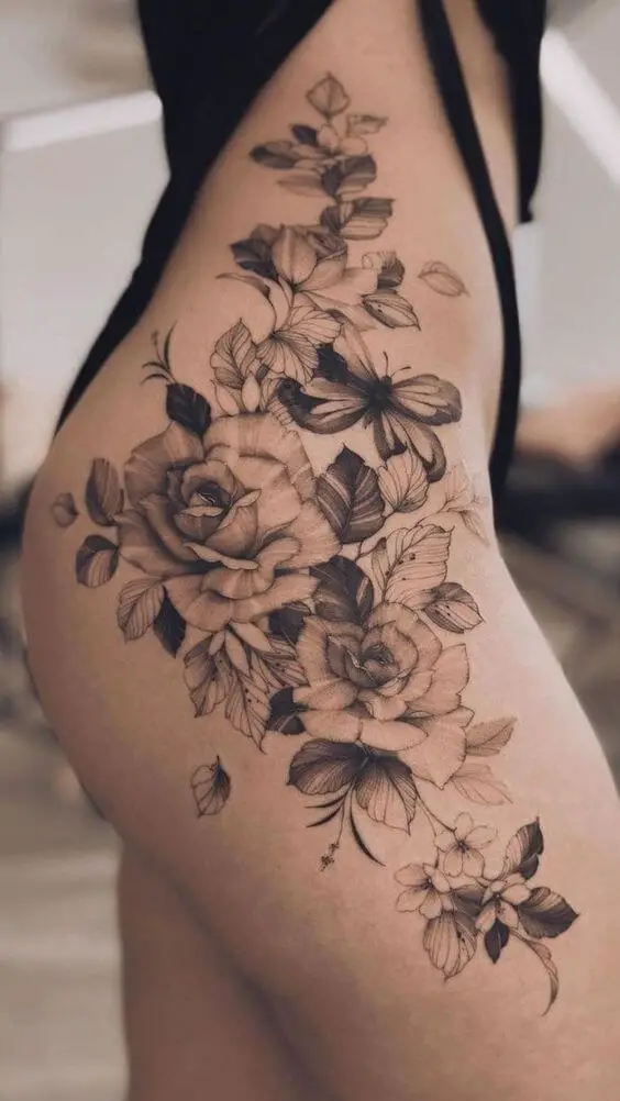 Flowers Thigh Tattoos 3 26+ Best Thigh Tattoos for Women in 2023