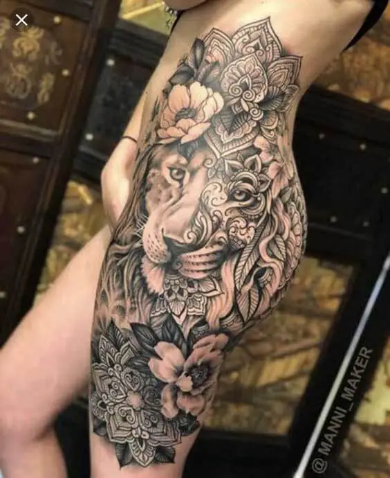 Lion Thigh Tattoos 2 26+ Best Thigh Tattoos for Women in 2023