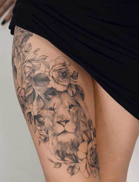 Lion Thigh Tattoos 3 26+ Best Thigh Tattoos for Women in 2023