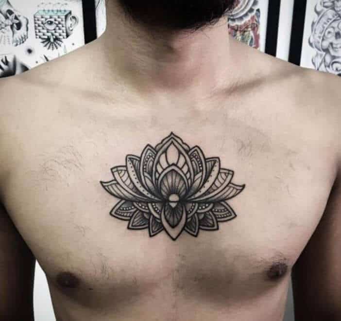 Lotus Flower Tattoo On The Chest 2 30+ Best Lotus Flower Tattoo Design Ideas (Meaning And Inspiration)