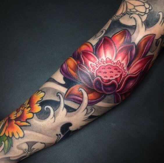 Lotus Flower Tattoo Sleeve 2 30+ Best Lotus Flower Tattoo Design Ideas (Meaning And Inspiration)
