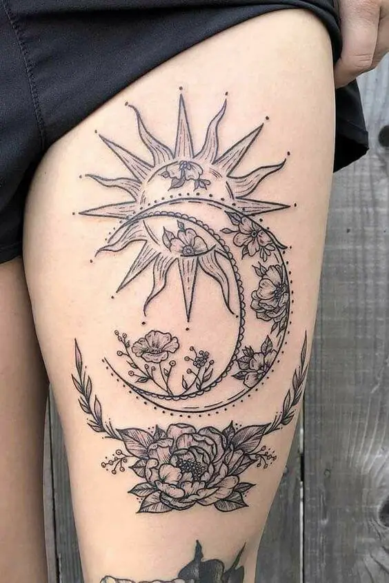 Sun And Moon Thigh Tattoos 3 26+ Best Thigh Tattoos for Women in 2023
