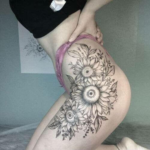 Sunflower Thigh Tattoos 2 26+ Best Thigh Tattoos for Women in 2023