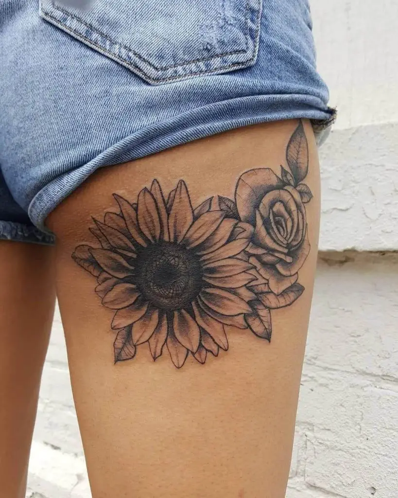 Sunflower Thigh Tattoos 3 26+ Best Thigh Tattoos for Women in 2023