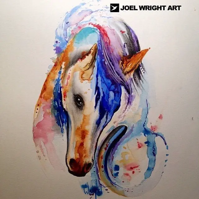 Colorful watercolor horse tattoos