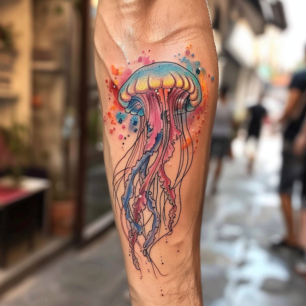 1. Watercolor Jellyfish Tattoos 10 Stunning Jellyfish Tattoo Designs to Electrify Your Look in 2024