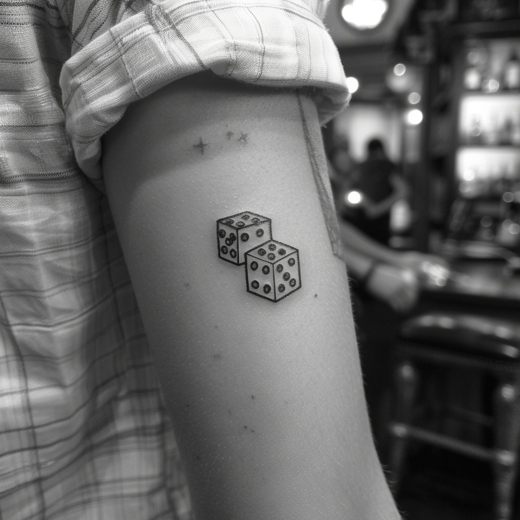 1.2 Classic Black and White Dice Tattoo 10 Creative Dice Tattoo Designs to Roll Out Your Luck in 2024
