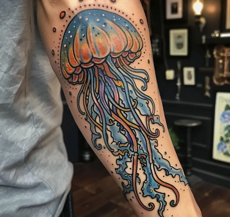10. Neo Traditional Jellyfish Tattoos 10 Stunning Jellyfish Tattoo Designs to Electrify Your Look in 2024