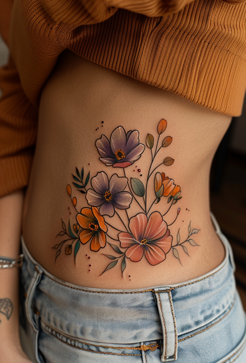 10. Watercolor Stomach Tattoos 10 Stunning Stomach Tattoos for Women: Design Ideas & Inspiration for 2024