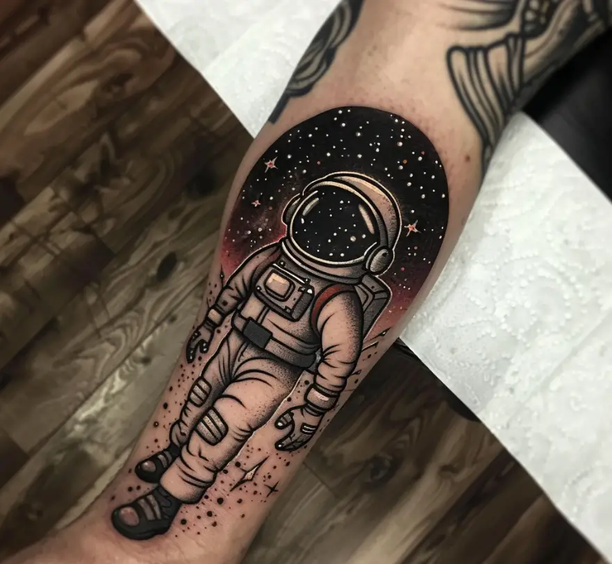 2. Astronaut with a Cosmic Background 10 Best Astronaut Tattoo Designs in 2024: Symbols of Space Exploration