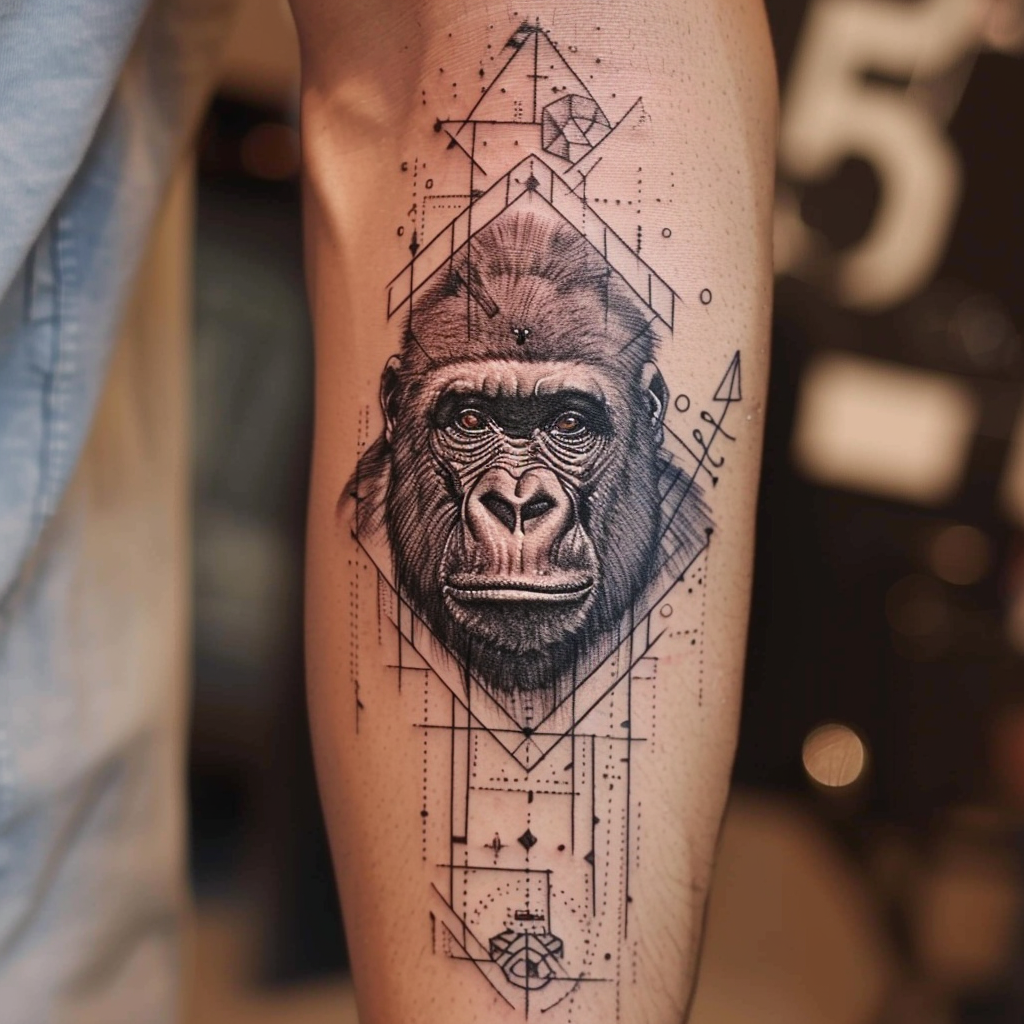 2. Geometric Gorilla Design Tattoo 10 Stunning Gorilla Tattoo Designs to Showcase Your Strength in 2024