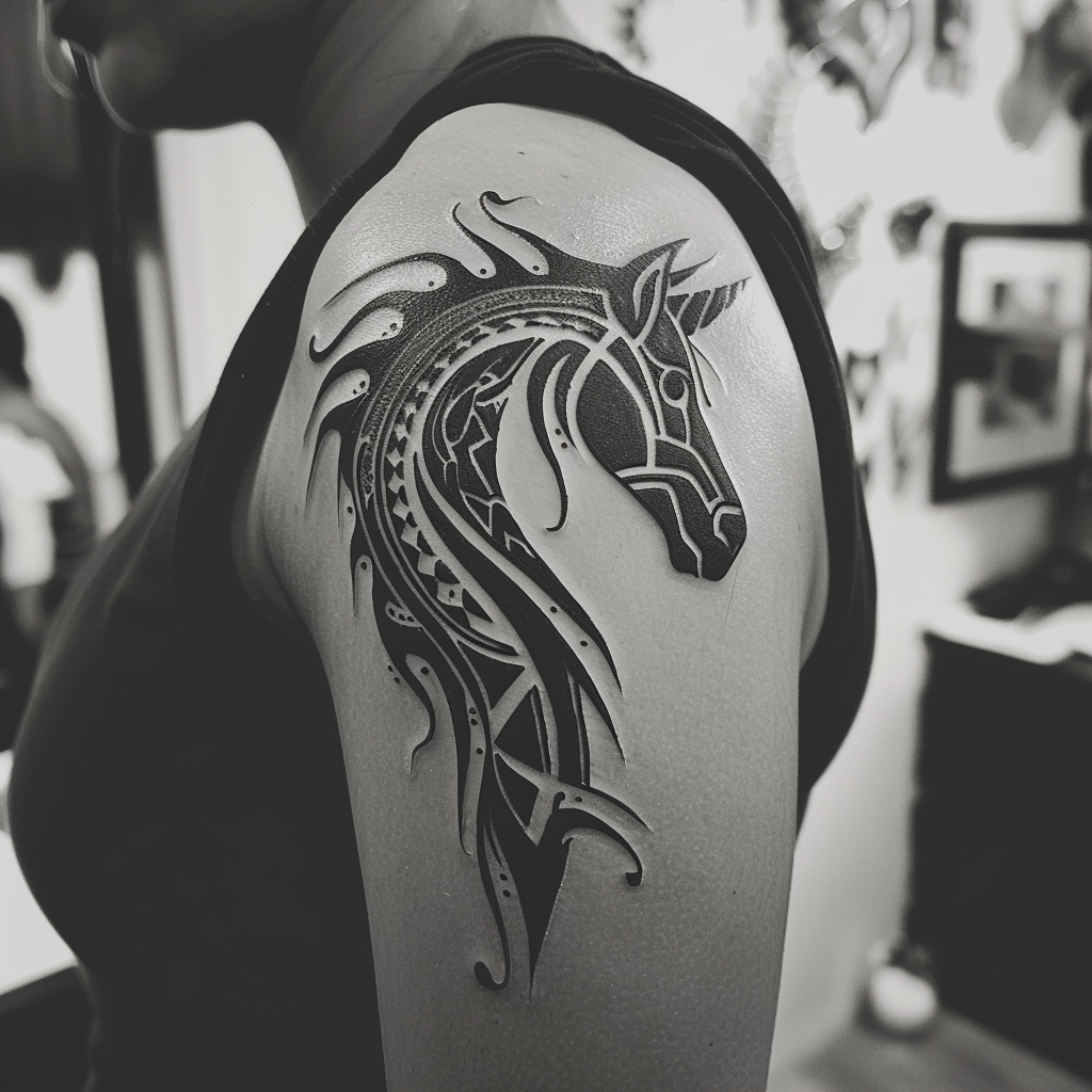 2.1 Elegant Tribal Horse Tattoos 10 Stunning Horse Tattoo Designs to Showcase Your Equestrian Passion in 2024