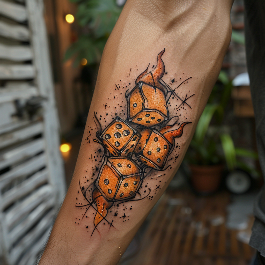 2.1 Flaming Dice Tattoo for a Touch of Danger 10 Creative Dice Tattoo Designs to Roll Out Your Luck in 2024