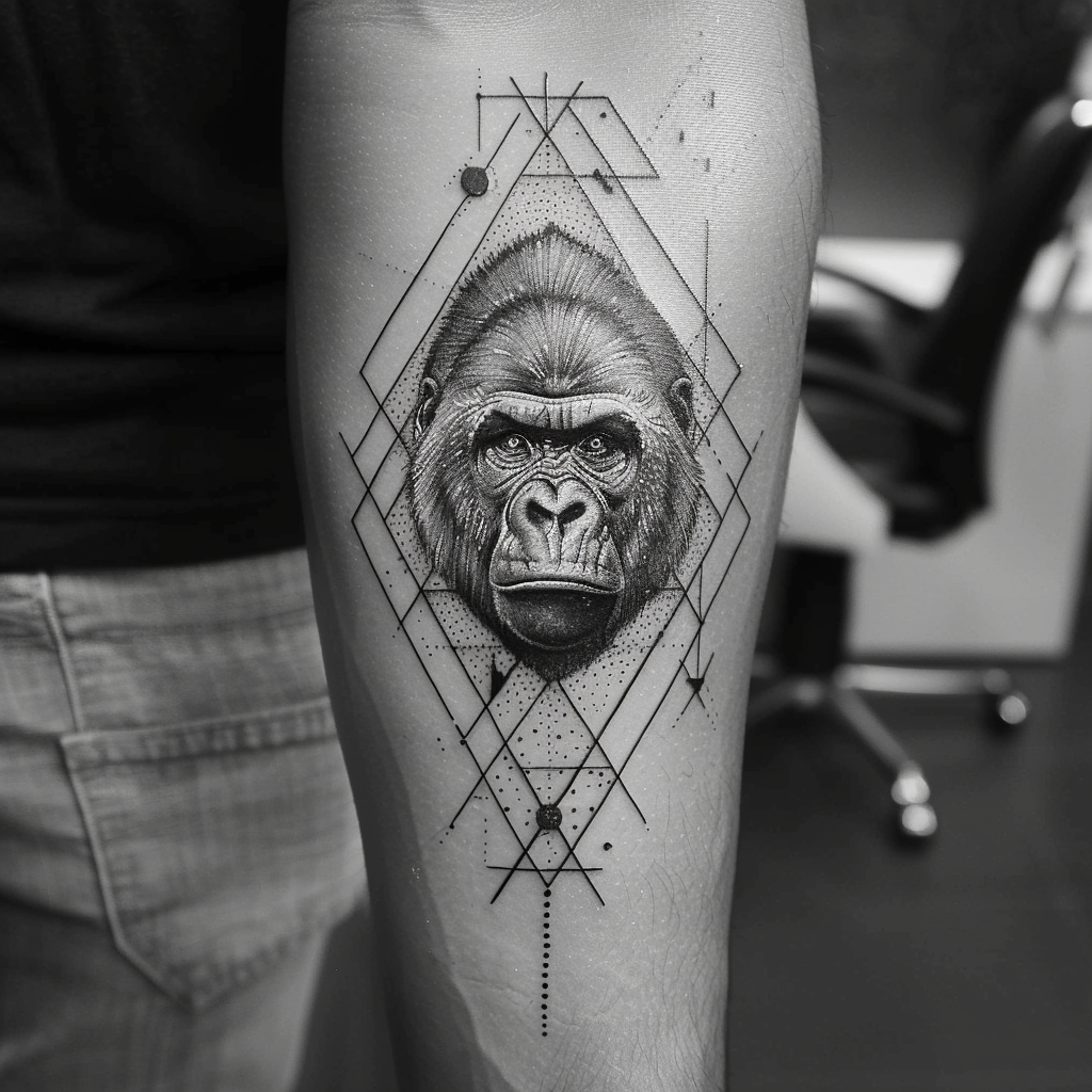 2.1 Geometric Gorilla Design Tattoo 10 Stunning Gorilla Tattoo Designs to Showcase Your Strength in 2024