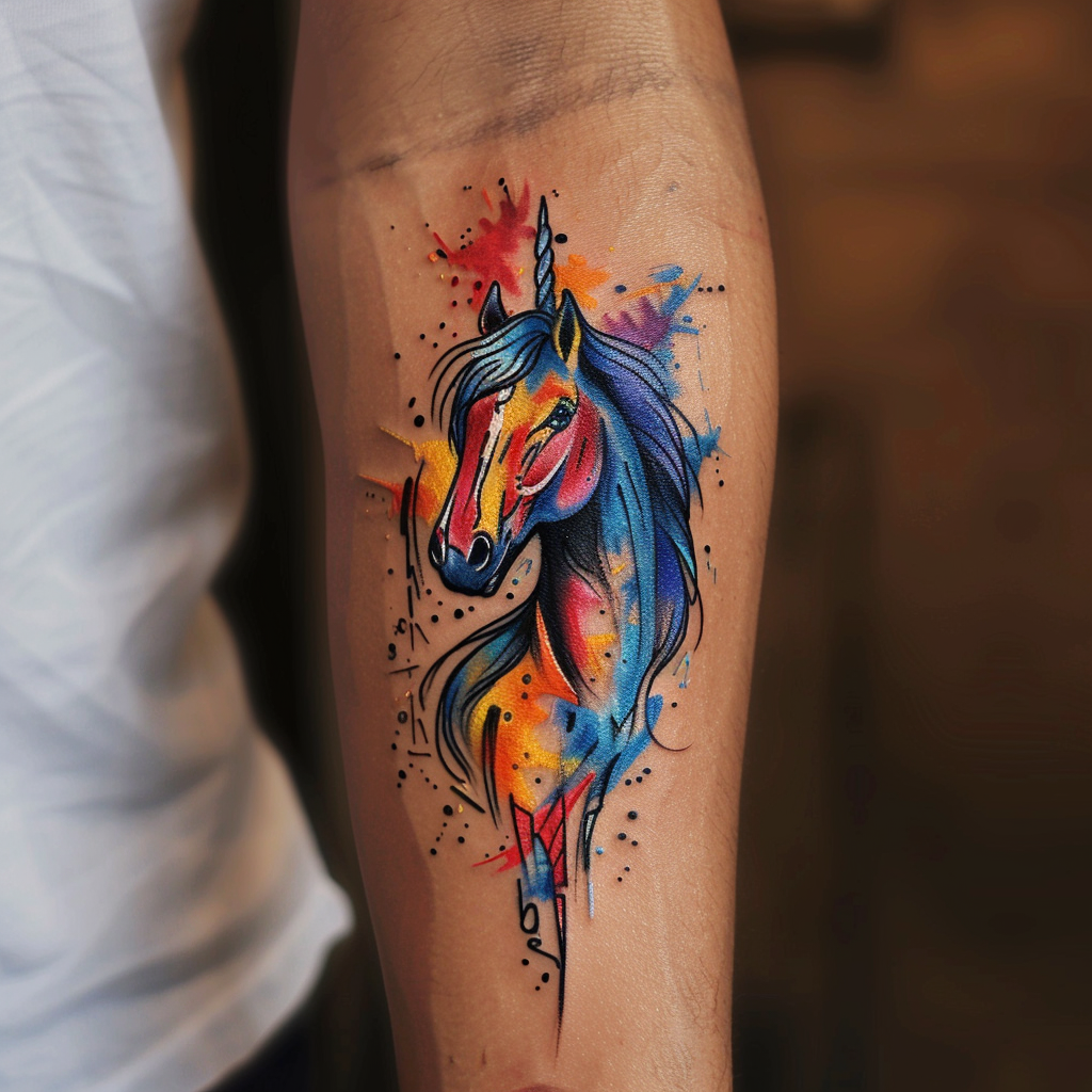 3. Colorful Watercolor Horse Tattoos 10 Stunning Horse Tattoo Designs to Showcase Your Equestrian Passion in 2024