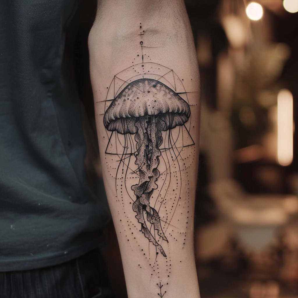 3. Geometric Jellyfish Tattoos 10 Stunning Jellyfish Tattoo Designs to Electrify Your Look in 2024