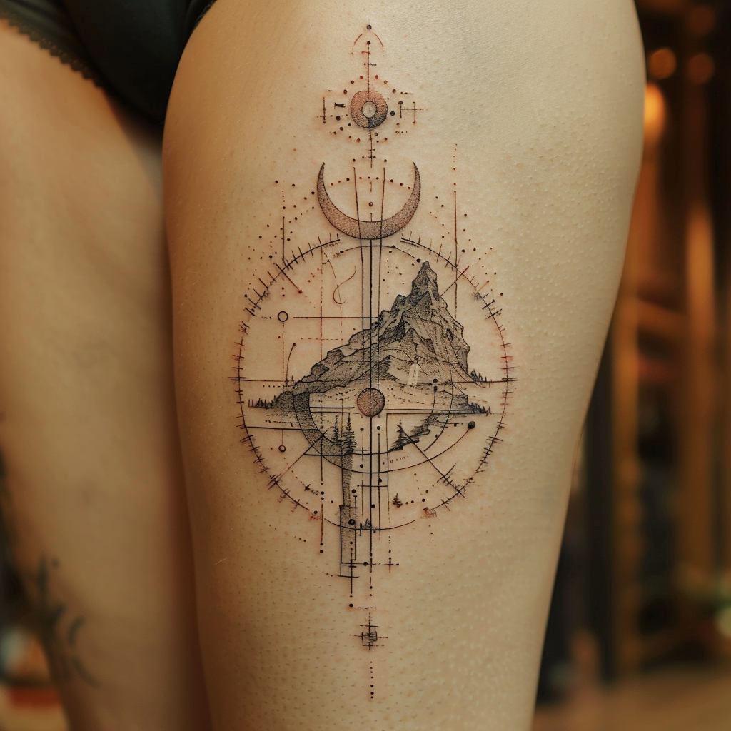 3. Geometric Shapes Modern and Bold 10 Stunning Above Knee Tattoo Designs to Flaunt in 2024