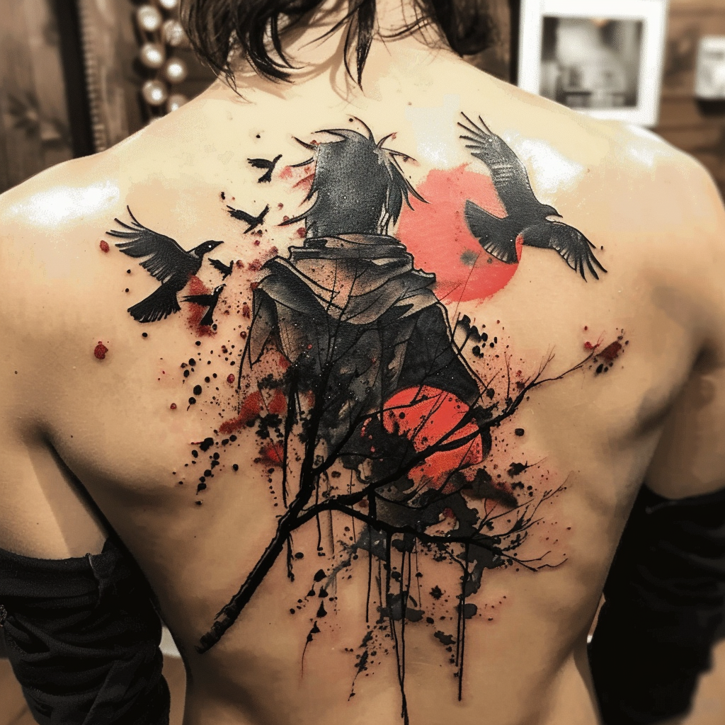 3.1 Itachis Silhouette with Crows Tattoo 10 Striking Itachi Tattoo Designs for Ultimate Naruto Fans