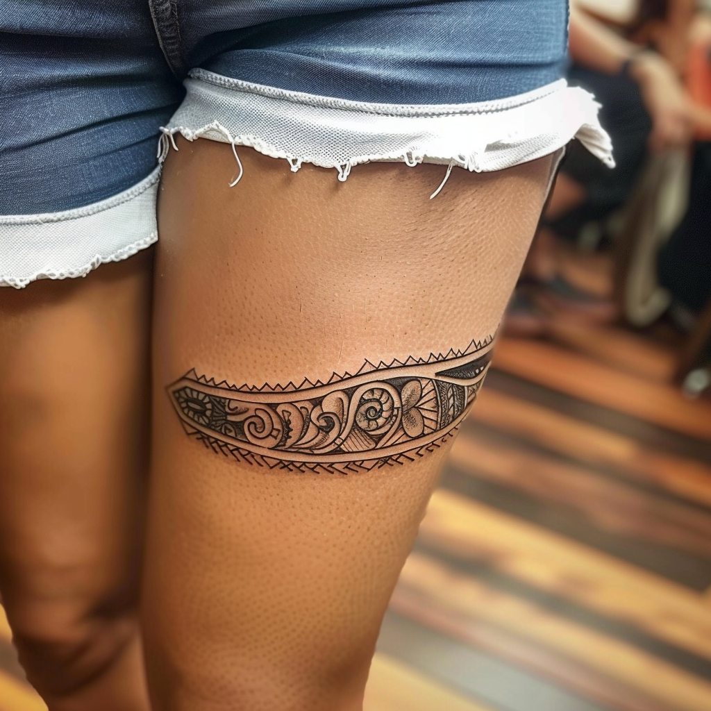 4. Traditional Tribal 10 Stunning Above Knee Tattoo Designs to Flaunt in 2024