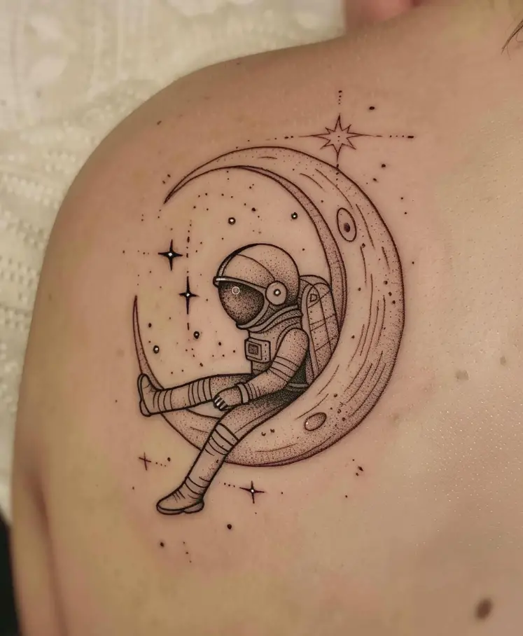 5. Astronaut and the Moon 1 10 Best Astronaut Tattoo Designs in 2024: Symbols of Space Exploration