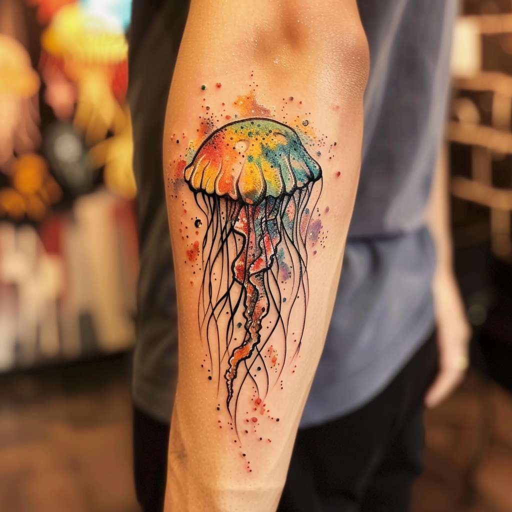 7. Abstract Jellyfish Tattoos 10 Stunning Jellyfish Tattoo Designs to Electrify Your Look in 2024