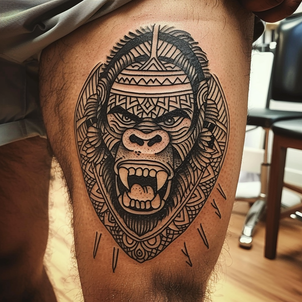 7. Traditional Tribal Gorilla 10 Stunning Gorilla Tattoo Designs to Showcase Your Strength in 2024