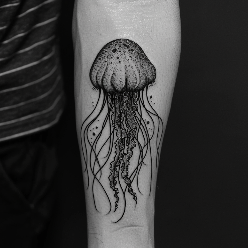 8. Blackwork Jellyfish Tattoos 1 10 Stunning Jellyfish Tattoo Designs to Electrify Your Look in 2024
