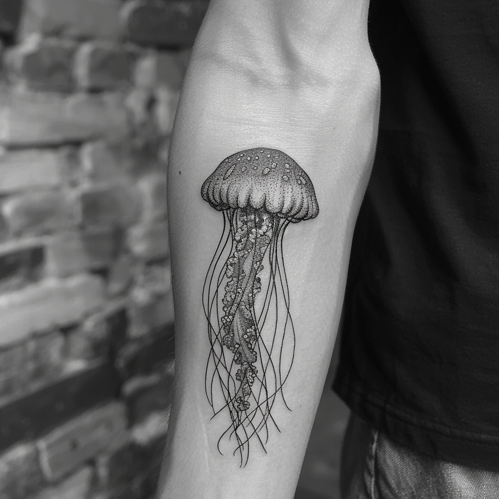 8. Blackwork Jellyfish Tattoos 10 Stunning Jellyfish Tattoo Designs to Electrify Your Look in 2024