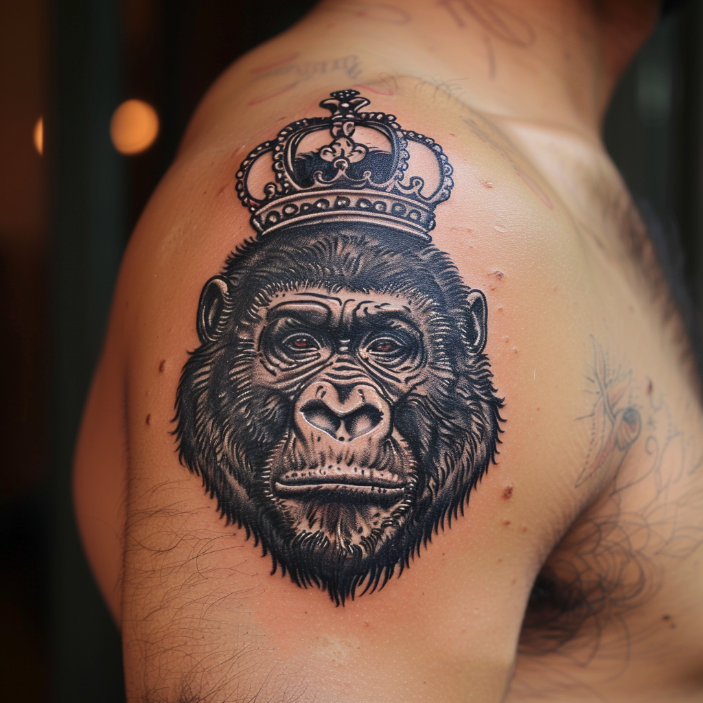 8.1 Gorilla with Crown – Symbol of Royalty 10 Stunning Gorilla Tattoo Designs to Showcase Your Strength in 2024