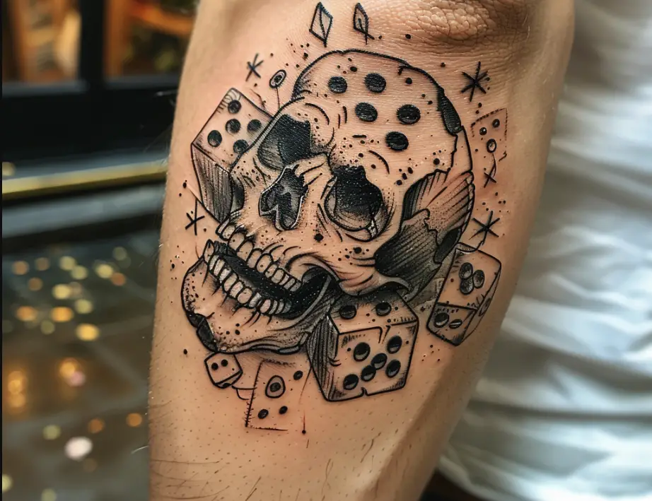 9.1 Skull and Dice Tattoo for a Rebellious Edge 10 Creative Dice Tattoo Designs to Roll Out Your Luck in 2024