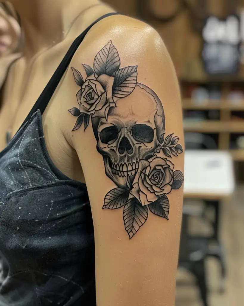 Design 3 Black Rose with Skull 1 5 Stunning Black Rose Tattoo Designs for a Bold Statement in 2024