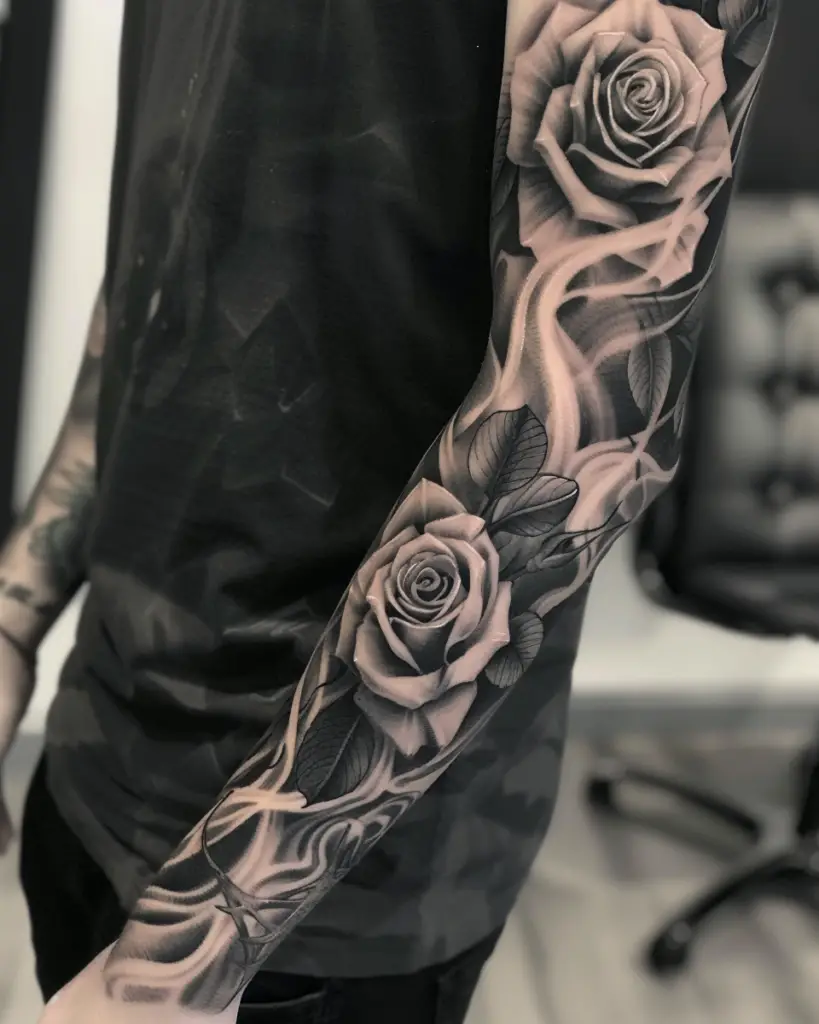 Design 5 Black Rose Sleeve 1 5 Stunning Black Rose Tattoo Designs for a Bold Statement in 2024