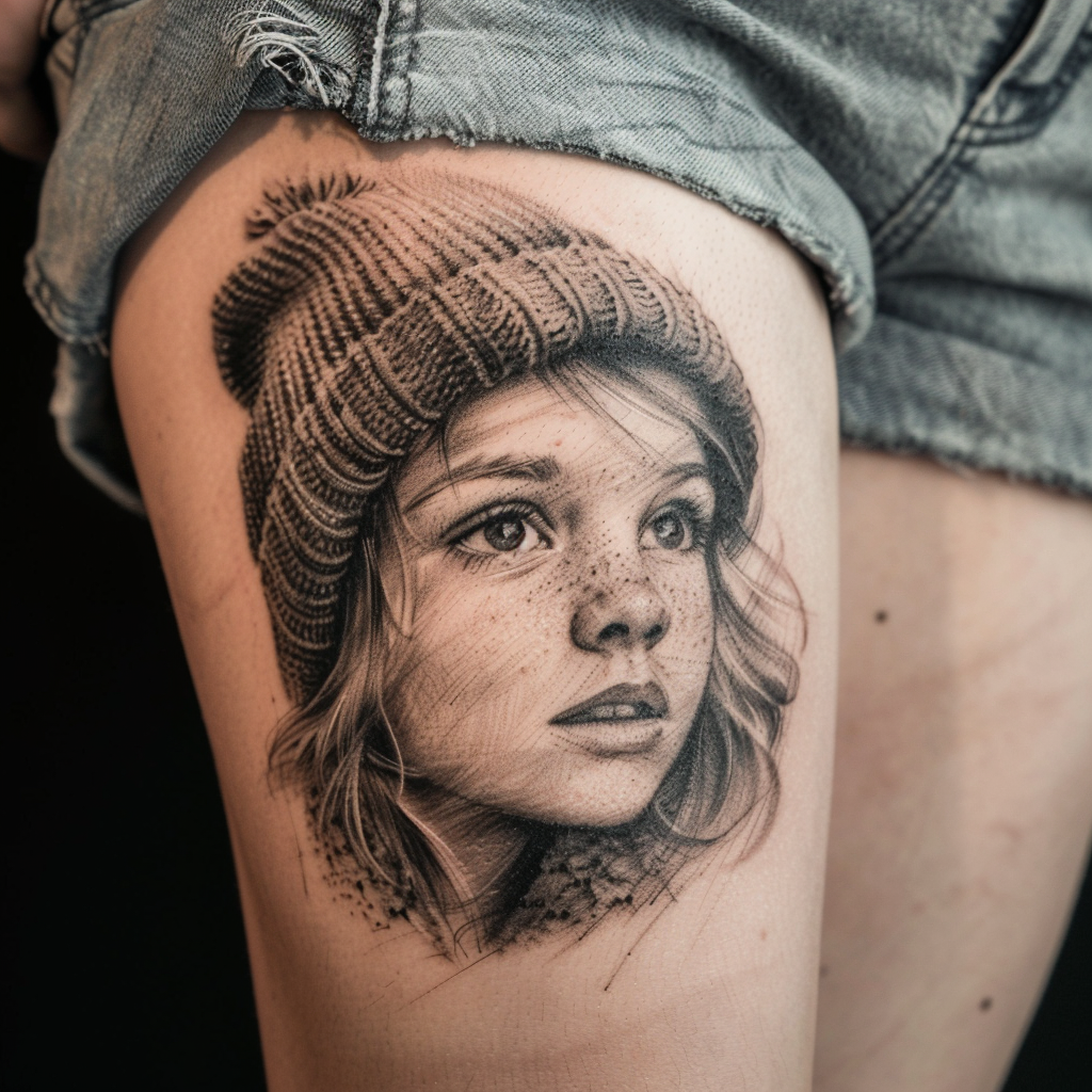 Portrait Tattoos Realistic and Personal 2 10 Stunning Above Knee Tattoo Designs to Flaunt in 2024