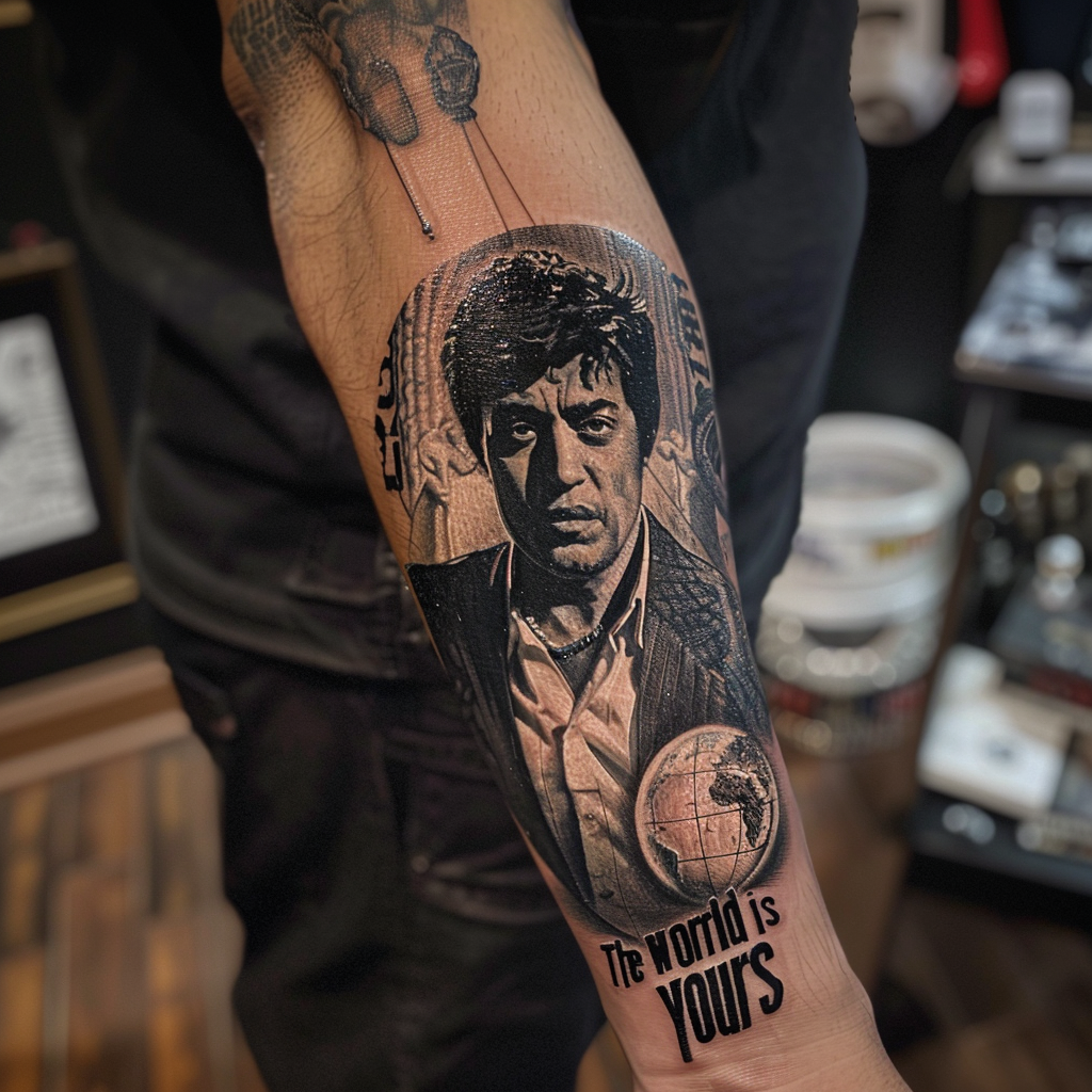 2. Scarface Inspired Artwork 5 Bold "The World Is Yours" Tattoo Designs to Inspire Your Next Ink in 2024