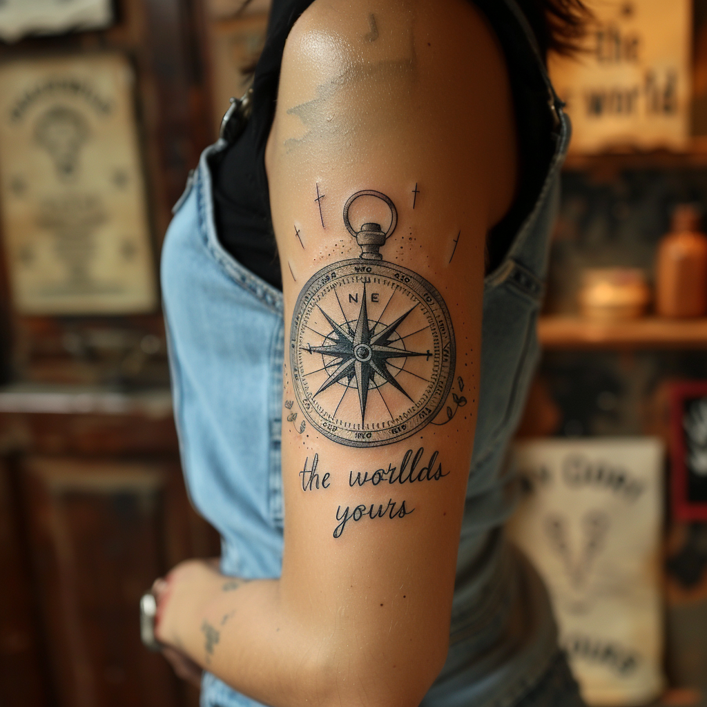 3. Compass and Map Combination 5 Bold "The World Is Yours" Tattoo Designs to Inspire Your Next Ink in 2024