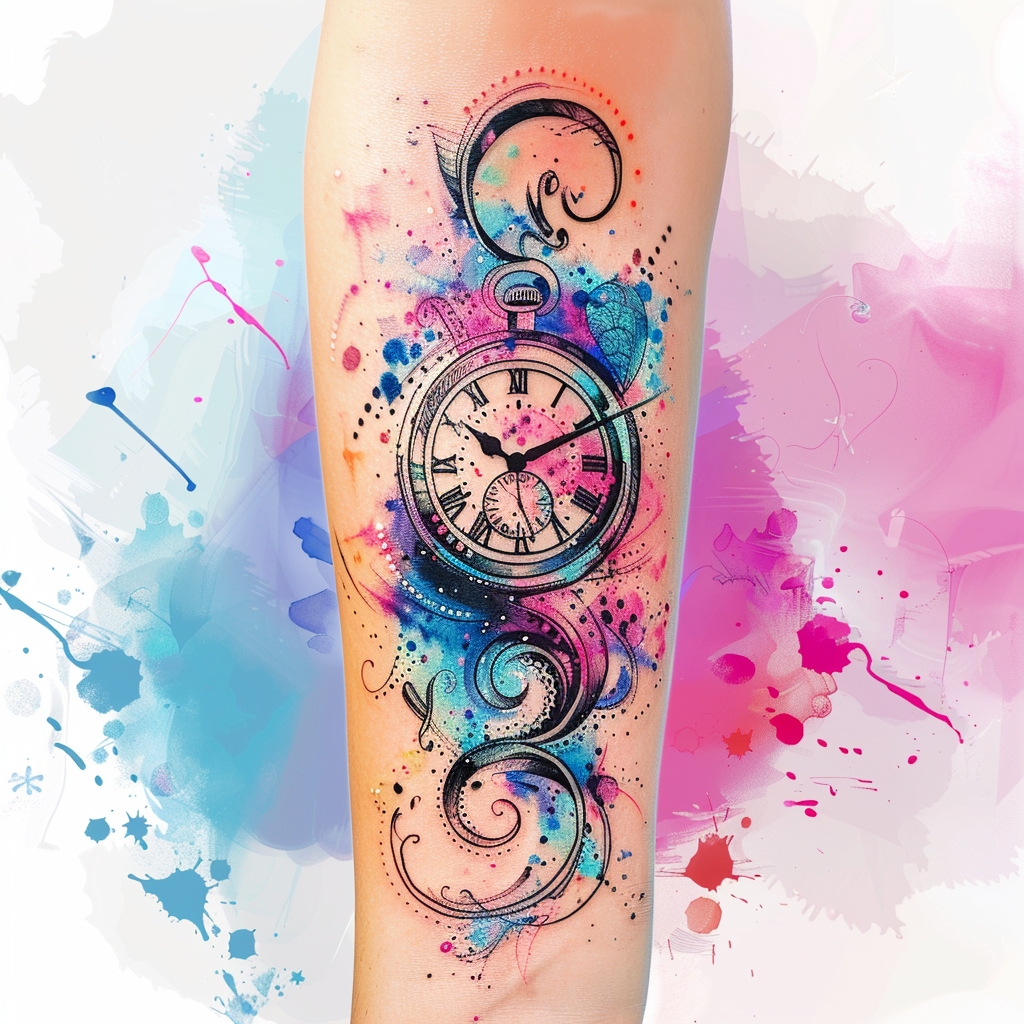 4. Watercolor Birth Clock Tattoos for Artistic Souls 2 5 Stunning Birth Clock Tattoo Designs to Celebrate Life's Moments in 2024