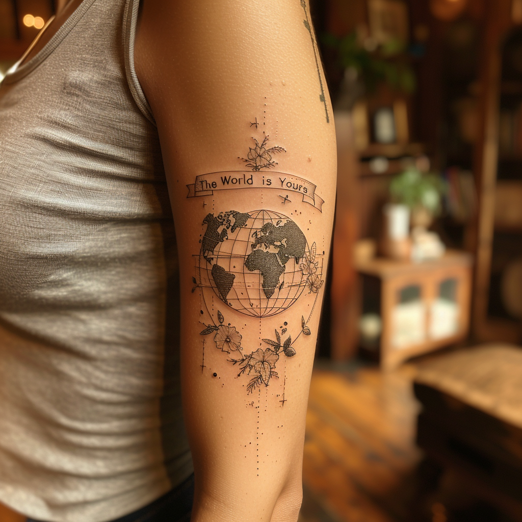 5. Floral and Globe Fusion 5 Bold "The World Is Yours" Tattoo Designs to Inspire Your Next Ink in 2024