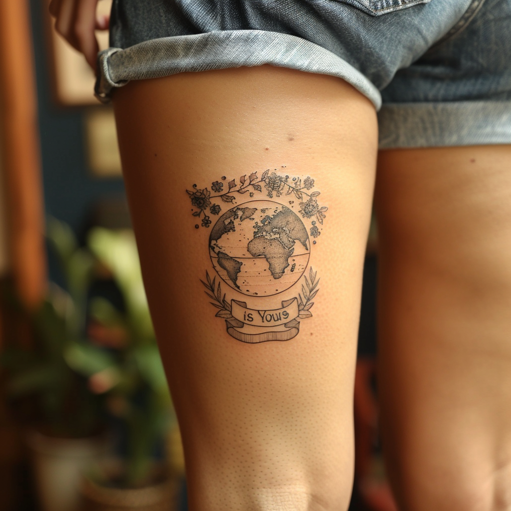 5.2 Floral and Globe Fusion 5 Bold "The World Is Yours" Tattoo Designs to Inspire Your Next Ink in 2024